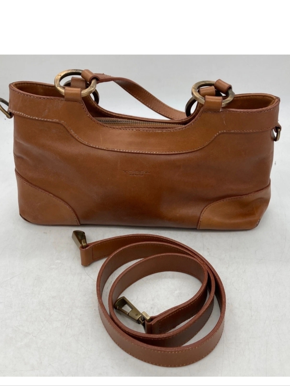 Tosca Blu Brown Leather Tote Bag With Detachable Strap Made In Italy